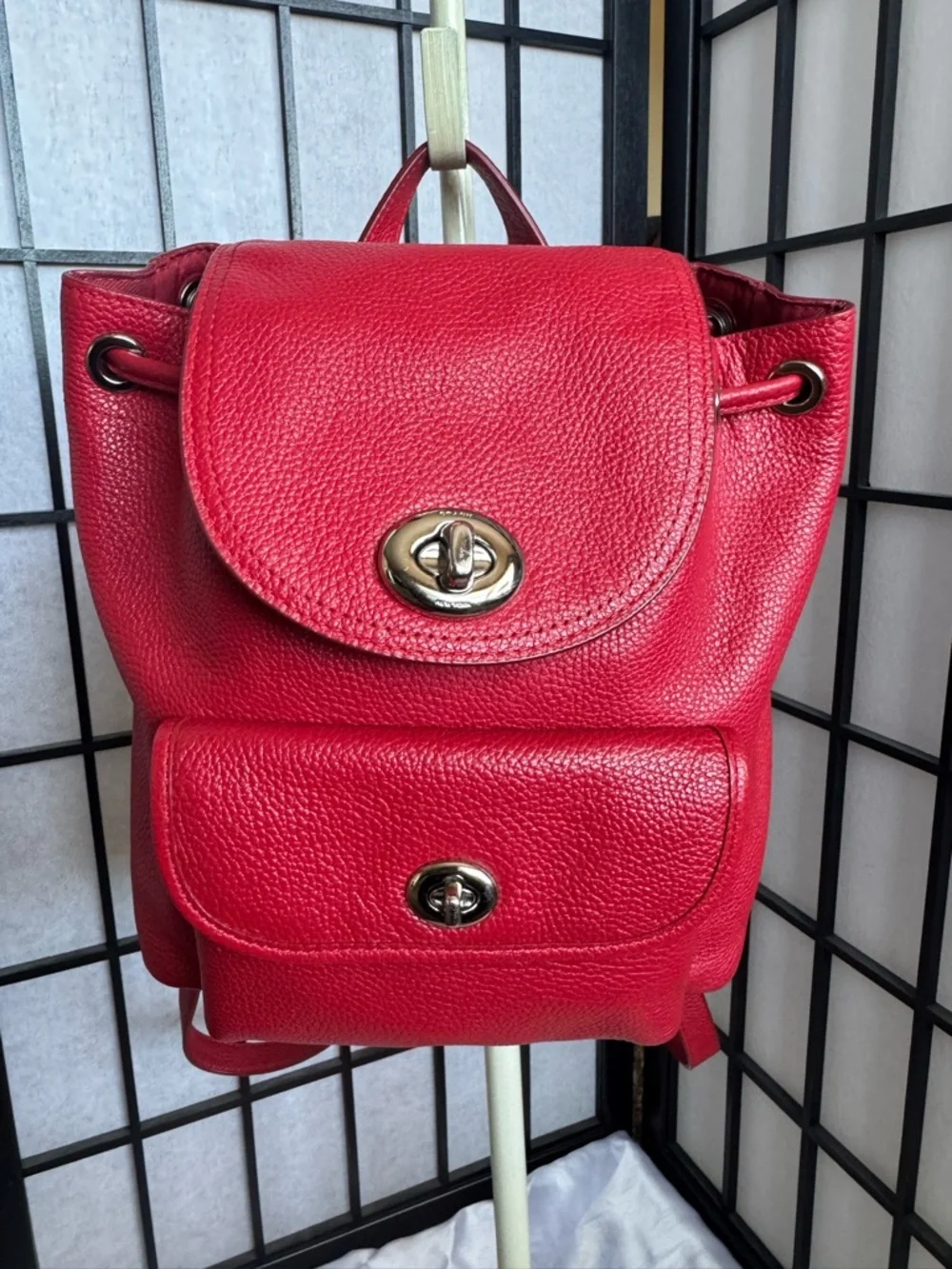 Coach Red Pebbled Leather Mini Turnlock Rucksack - Picture 2 of 12